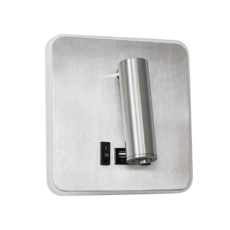 GLOBOSTAR® LADY-S 60945 Μοντέρνο Φωτιστικό Τοίχου - Απλίκα Ξενοδοχείου Reading Light με Φορτιστή USB 3A LED 6W 600lm 36° & 360° AC 220-240V IP20 Φυσικό Λευκό 4500K - Bridgelux COB Chip & TÜV SÜD Driver - Νίκελ Βούρτσας - Μ15 x Π15 x Υ7cm - 3 Χρόνια Εγγ...