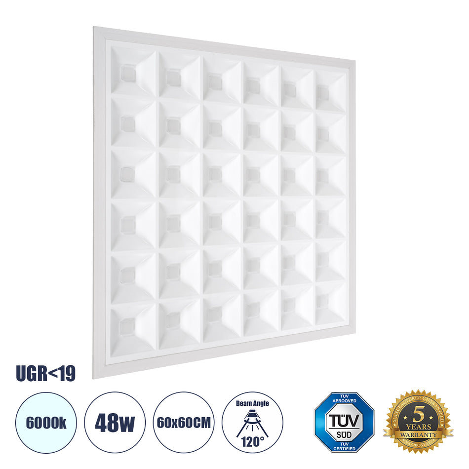 GLOBOSTAR® ZEUS 60968 Χωνευτό Panel Οροφής 60x60 με Anti Glare Reflector LED 48W 7440lm 120° CRI≥85Ra UGR<19 AC 220-240V IP20 Ψυχρό Λευκό 6000K - Lumileds SMD Chip & TÜV SÜD Driver - Λευκό Γαλακτερό - Μ60 x Π60 x Υ3.3cm / Q56 x 56cm - 5 Χρόνια Εγγύηση