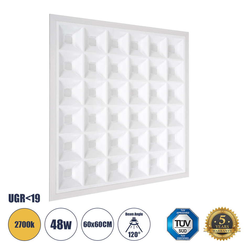 GLOBOSTAR® ZEUS 60970 Χωνευτό Panel Οροφής 60x60 με Anti Glare Reflector LED 48W 6960lm 120° CRI≥85Ra UGR<19 AC 220-240V IP20 Θερμό Λευκό 2700K - Lumileds SMD Chip & TÜV SÜD Driver - Λευκό Γαλακτερό - Μ60 x Π60 x Υ3.3cm / Q56 x 56cm - 5 Χρόνια Εγγύηση