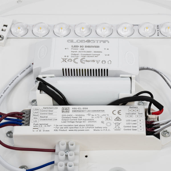 EMERGANO 60992 Πλαφονιέρα Οροφής LED 30W 3000lm 120° AC 220-240V με Ενσωματωμένο Σύστημα Emergency Li-ion 3450mAh/12.8Wh με Αυτονομία έως 3hrs - Αδιάβροχη IP54 Φ38 x Υ5.3cm Ψυχρό Λευκό 6000K - Λευκό - Bridgelux Chips - 3 Years Warranty