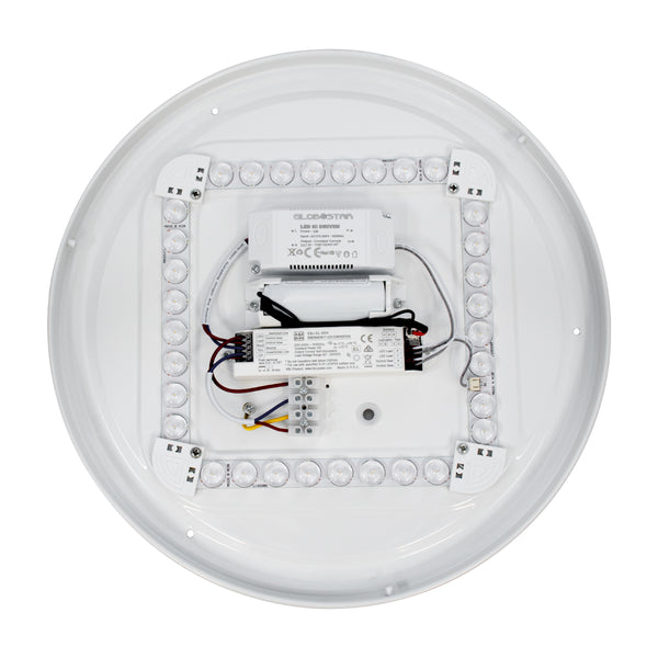 EMERGANO 60992 Πλαφονιέρα Οροφής LED 30W 3000lm 120° AC 220-240V με Ενσωματωμένο Σύστημα Emergency Li-ion 3450mAh/12.8Wh με Αυτονομία έως 3hrs - Αδιάβροχη IP54 Φ38 x Υ5.3cm Ψυχρό Λευκό 6000K - Λευκό - Bridgelux Chips - 3 Years Warranty