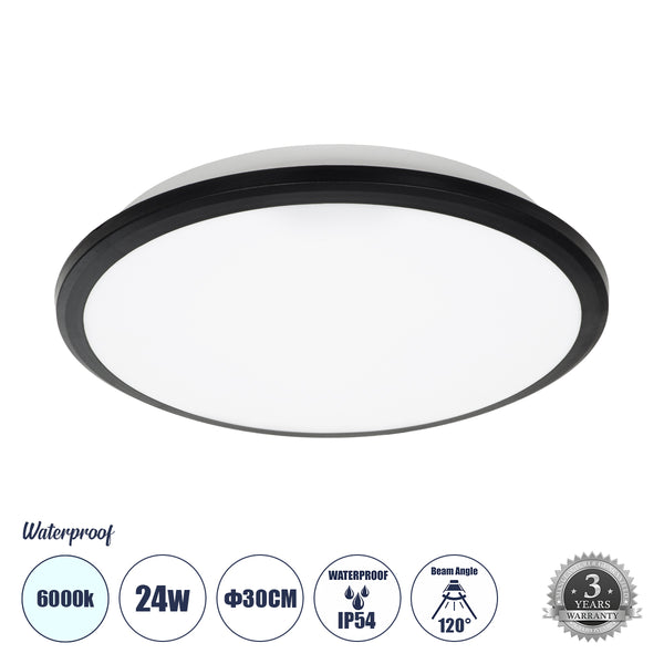 TUFFIN 60996 LED-Deckenleuchte, 24 W, 2760 lm, 120 ° AC, 220–240 V, wasserdicht, IP54, Kaltweiß 6000 K – Schwarz – Bridgelux-Chips – 3 Jahre Garantie