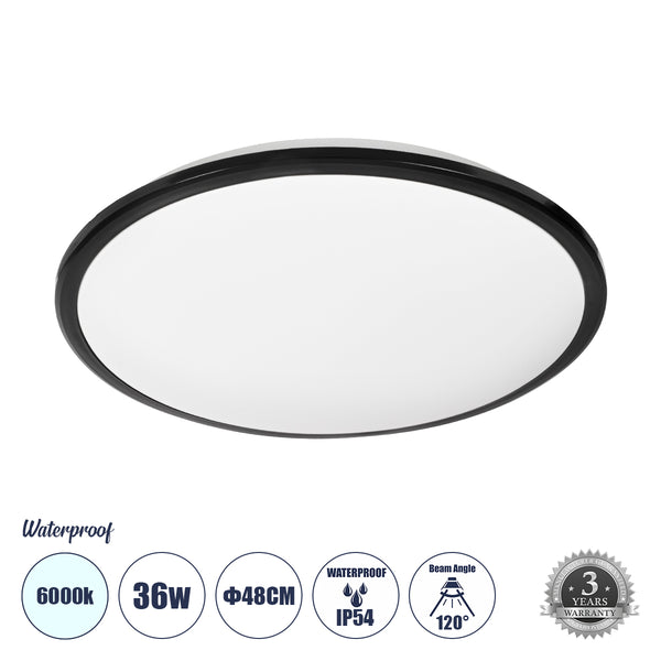 TUFFIN 60998 LED-Deckenleuchte, 36 W, 4140 lm, 120 ° AC, 220–240 V, wasserdicht, IP54, Kaltweiß 6000 K – Schwarz – Bridgelux-Chips – 3 Jahre Garantie