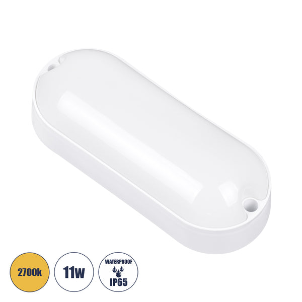 HOMIE 61002 LED Πλαφονιέρα Οροφής - Τοίχου Οβάλ 11W 918lm 150° AC 220-240V Αδιάβροχο IP65 Μ17 x Π7 x Υ4.5cm Θερμό Λευκό 2700K - 3 Years Warranty