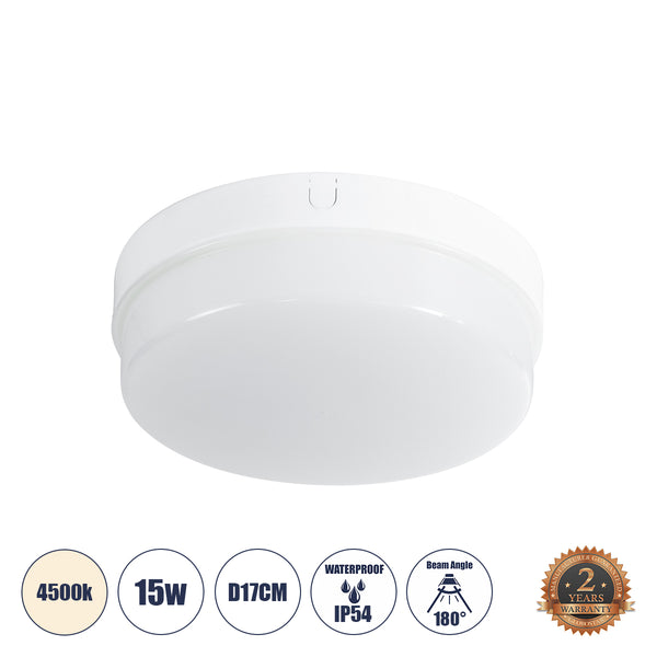 REVANO 61015 LED-Deckenleuchte, rund, Φ17, 15 W, 1425 lm, 180 ° AC, 220–240 V, wasserdicht, IP54 – 2 Jahre Garantie