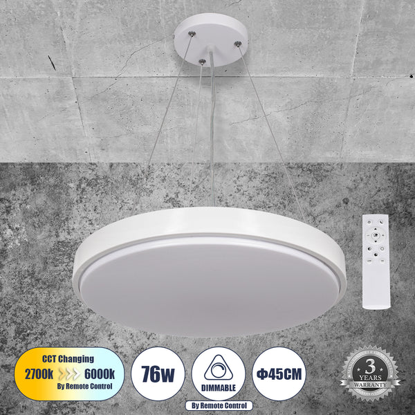 CASPER 61018 Κρεμαστή Πλαφονιέρα Οροφής LED CCT 76W 8372lm 120° AC 220-240V - Εναλλαγή Φωτισμού μέσω Τηλεχειριστηρίου All In One Dimmable - 3 Years Warranty