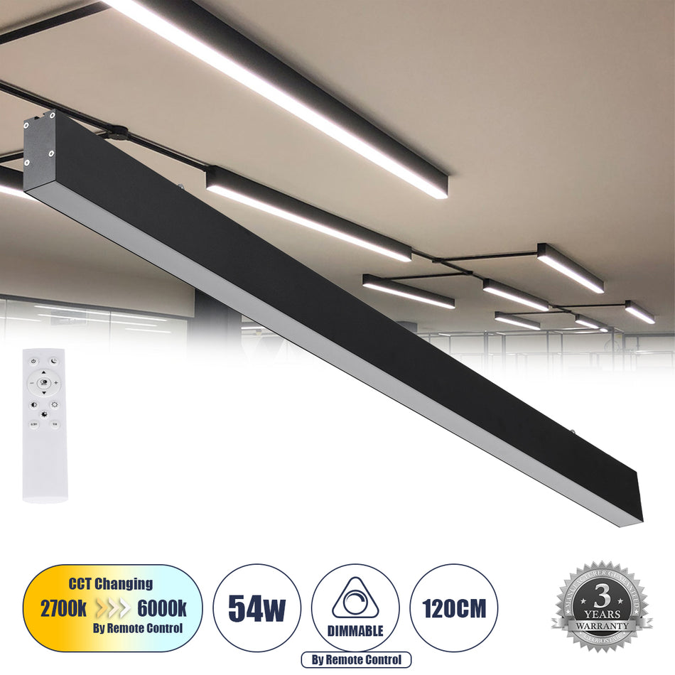 FELIX 61028-S Μοντέρνο Φωτιστικό Οροφής LED 54W 6500lm 120°  IP20 Ρυθμιζόμενο Λευκό CCT με Χειριστήριο από 2700K έως 6000K Dimmable - Lumileds SMD Chip - Μαύρο Ματ - Μ120 x Π3.5 x Υ7cm - 3 Χρόνια Εγγύηση