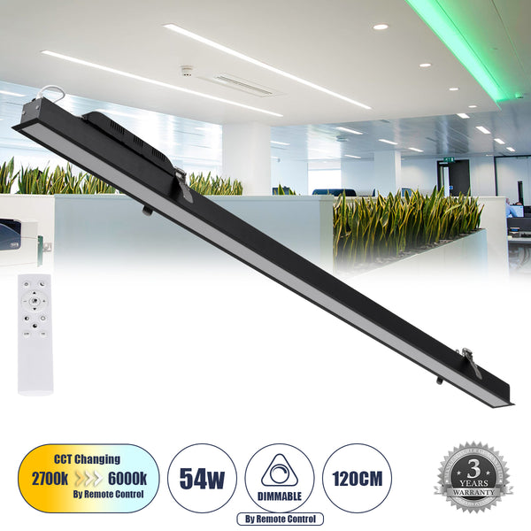 LUCA 61032 Γραμμικό Χωνευτό Φωτιστικό Linear LED CCT 54W 6500lm 120° AC 220-240V Μ121.5 x Π5 x Υ4cm - Εναλλαγή Φωτισμού μέσω Τηλεχειριστηρίου All In One Ψυχρό 6000k+Φυσικό 4500k+Θερμό 2700k Dimmable - Μαύρο - 3 Years Warranty