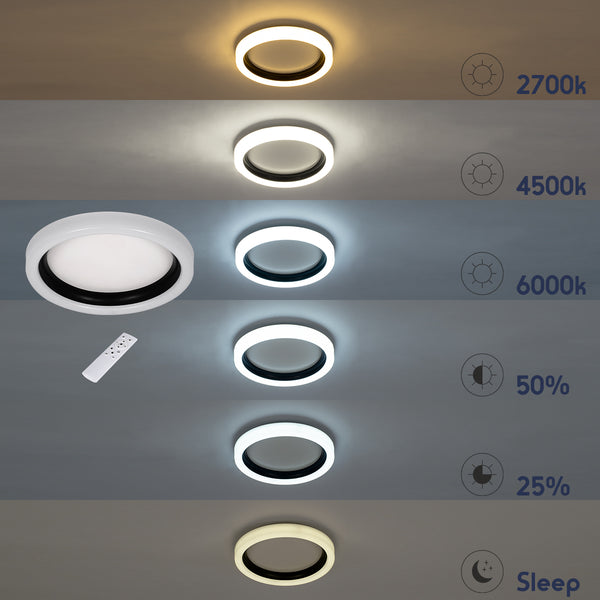 ARIANA 61034 Deckenleuchte Circle LED CCT 55 W 6376 lm 120° AC 220–240 V – Beleuchtung per Fernbedienung schalten, alles in einem Kaltweiß 6000 K + Naturweiß 4500 K + Warmweiß 2700 K, dimmbar Φ48 cm – Schwarz – 3 Jahre Garantie