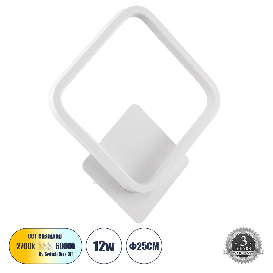 GLOBOSTAR® LENA 61080 Μοντέρνο Φωτιστικό Τοίχου - Απλίκα LED 12W 1440lm 300° AC 220-240V IP20 Ρυθμιζόμενο Λευκό CCT με On/Off 2700K/4500K/6000K - Lumileds SMD Chip - Λευκό Ματ - Μ25 x Π5.5 x Υ29.5cm - 3 Χρόνια Εγγύηση