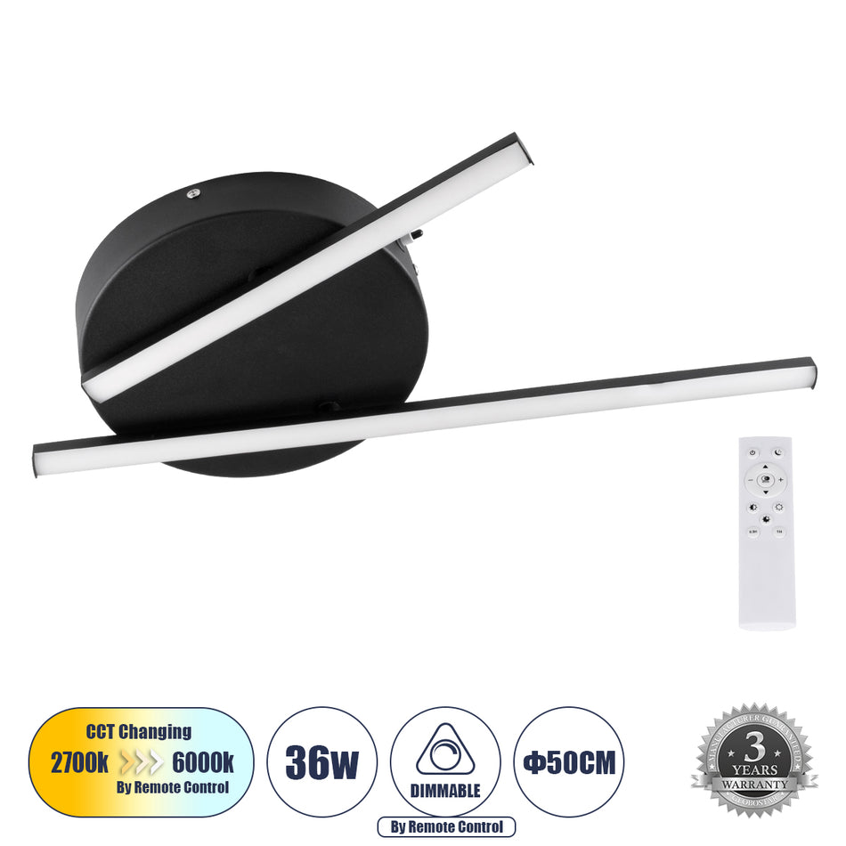 DRACO 61091 Moderne LED-Deckenleuchte 36W 4428lm 120° AC 220-240V IP20 Einstellbare weiße CCT mit Fernbedienung von 2700K bis 6000K Dimmbar - Lumileds SMD Chip - Mattschwarz - L50 x B50 x H6cm - 3 Jahre Garantie