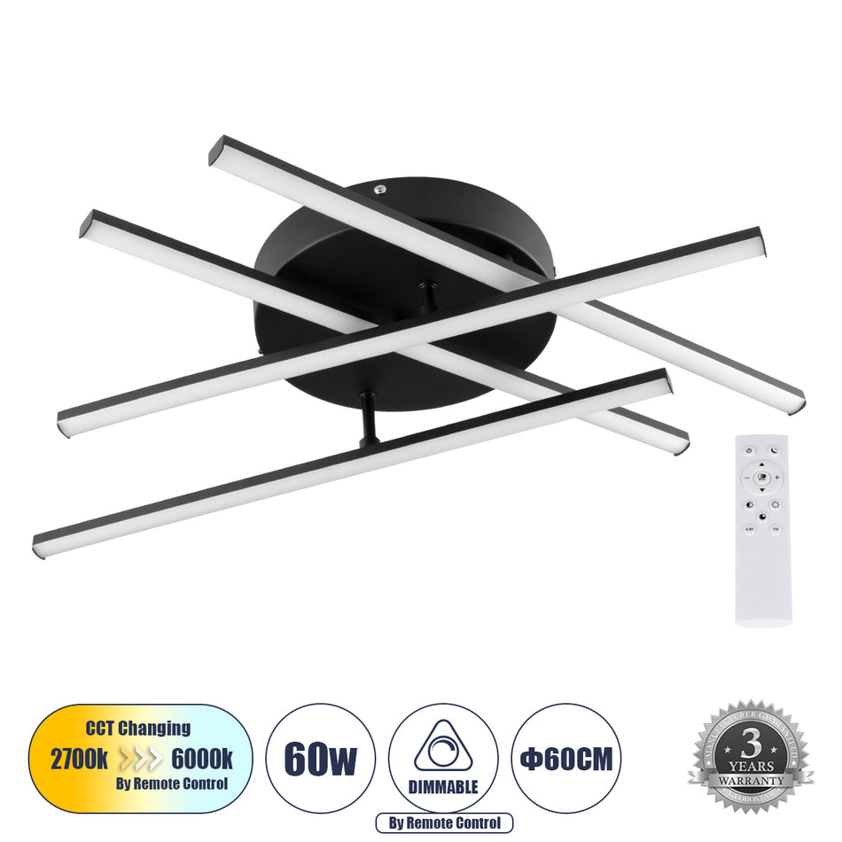 DRACO 61095 Moderne LED-Deckenleuchte 60W 7380lm 120° AC 220-240V IP20 Einstellbares Weiß CCT mit Fernbedienung von 2700K bis 6000K Dimmbar - Lumileds SMD Chip - Mattschwarz - L60 x B60 x H11cm - 3 Jahre Garantie