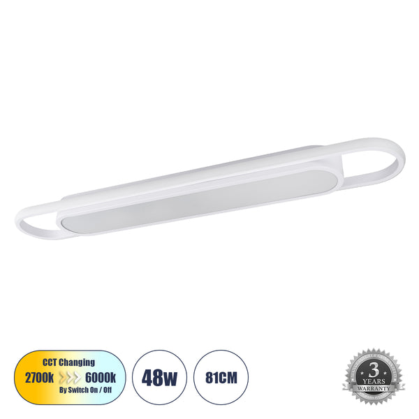 IGOR 61219 Φωτιστικό Οροφής Linear Design LED CCT 48W 5760lm 210° AC 220-240V - Εναλλαγή Φωτισμού μέσω Διακόπτη On/Off All In One Ψυχρό 6000k+Φυσικό 4500k+Θερμό 2700k Μ81 x Π13 x Υ4.5cm - Λευκό - 3 Years Warranty