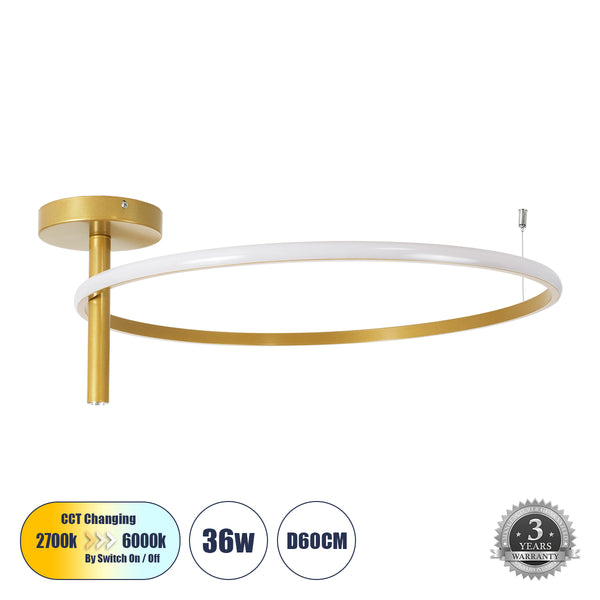 VERONA 61225 LED-Ring-Kreis-Deckenleuchte CCT 36 W 4032 lm 360° AC 220–240 V – Lichtschaltung über Ein-/Ausschalter, alles in einem. Kalt 6000 K + natürlich 4500 K + warm 2700 K