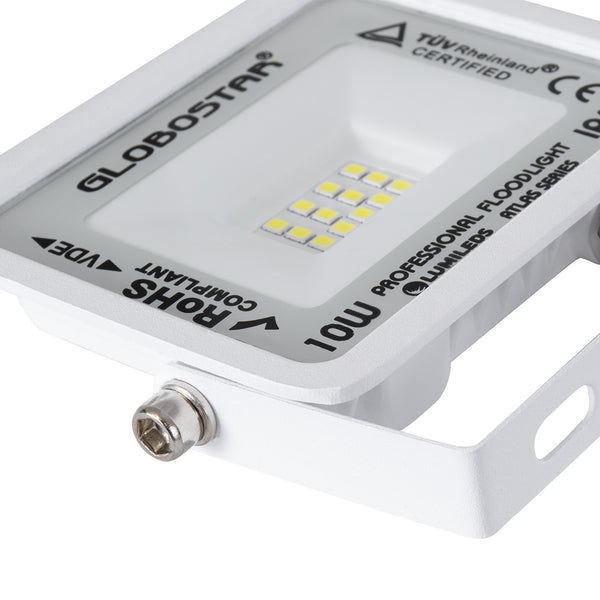 ATLAS 61404 Επαγγελματικός Προβολέας LED 10W 1250lm 120° AC 220-240V - Αδιάβροχος IP67 - Μ10 x Π2 x Υ8cm - Λευκό - Ψυχρό Λευκό 6000K - LUMILEDS Chips - TÜV Rheinland Certified - 5 Years Warranty