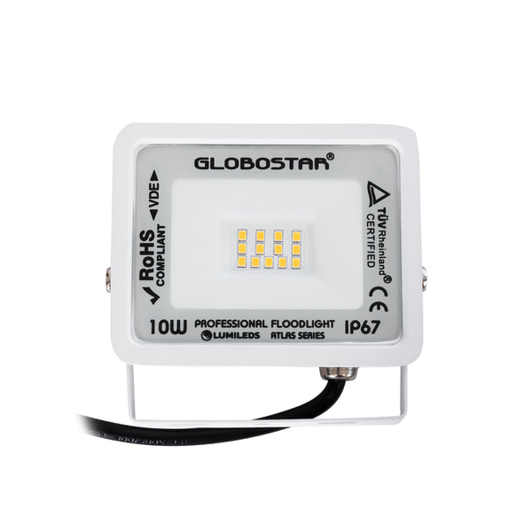 ATLAS 61406 Επαγγελματικός Προβολέας LED 10W 1150lm 120° AC 220-240V - Αδιάβροχος IP67 - Μ10 x Π2 x Υ8cm - Λευκό - Θερμό Λευκό 2700K - LUMILEDS Chips - TÜV Rheinland Certified - 5 Years Warranty