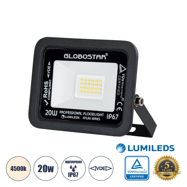 ATLAS Professional LED Fluter 20W 2400lm 120° AC 220-240V – Wasserdicht IP67 – TÜV Rheinland zertifiziert – 5 Jahre Garantie