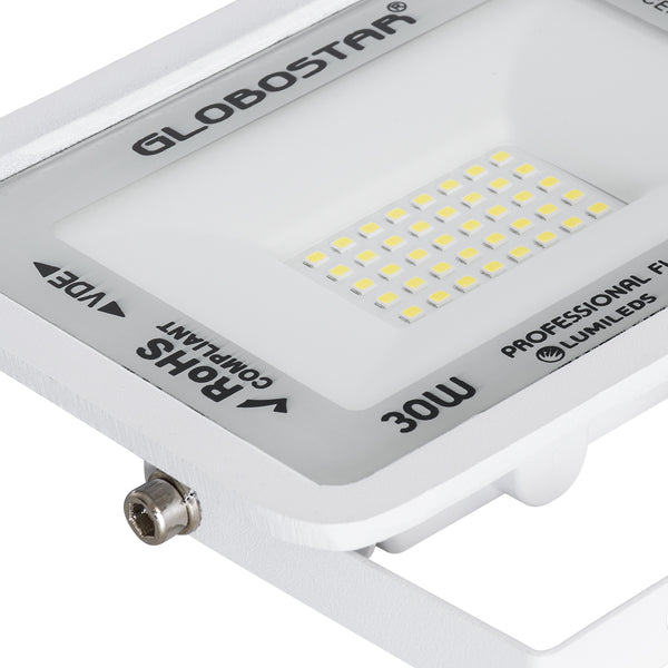 ATLAS 61413 Επαγγελματικός Προβολέας LED 30W 3750lm 120° AC 220-240V - Αδιάβροχος IP67 - Μ16 x Π2.5 x Υ12.5cm - Λευκό - Ψυχρό Λευκό 6000K - LUMILEDS Chips - TÜV Rheinland Certified - 5 Years Warranty