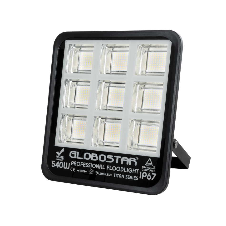 GLOBOSTAR® TITAN 61436 Προβολέας για Γήπεδα Tennis & Ποδοσφαίρου 5x5 LED 540W 67500lm 60°x90° AC 220-240V Αδιάβροχο IP67 Φυσικό Λευκό 5000K - Lumileds SMD Chip - TÜV Rheinland Certified - Μαύρο Ματ - Μ38 x Π8 x Υ42cm - 5 Χρόνια Εγγύηση