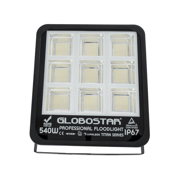 TITAN Profi-Flutlicht für Tennis- und Fußballplätze, 5 x 5 LEDs, 540 W, 67500 lm, 60° x 90°, FishEye, AC 220–240 V – wasserdicht IP67 – natürliches Weiß 5000 K – TÜV Rheinland-zertifiziert – 5 Jahre Garantie