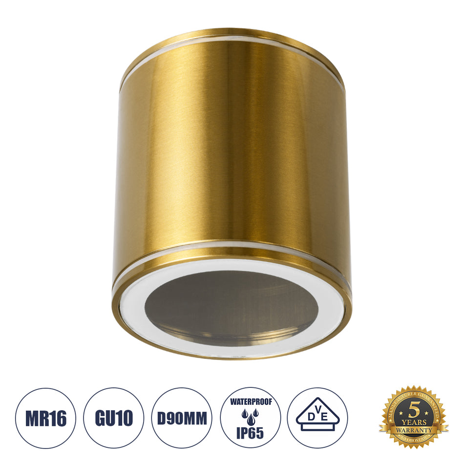 GLOBOSTAR® MARETTI 61447 Μοντέρνο Φωτιστικό Οροφής με Ντουί 1 x GU10 AC 220-240V Αδιάβροχο IP65 - Χρυσό Πλατίνα - Μ9 x Π9 x Υ9cm