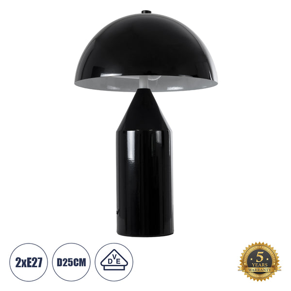 URANUS-S Moderne Tischlampe, tragbar, zweiflammig, 2 x E27, AC220–240 V, IP20 – Φ25 x H39 cm – schwarze Metallglocke mit Ein/Aus-Schalter – 5 Jahre Garantie