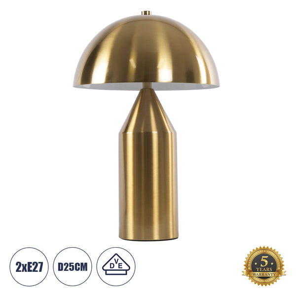 URANUS-S Moderne Tischlampe, tragbar, zweiflammig, 2 x E27, AC220–240 V, IP20 – Φ25 x H39 cm – goldene Metallglocke mit Ein/Aus-Schalter – 5 Jahre Garantie