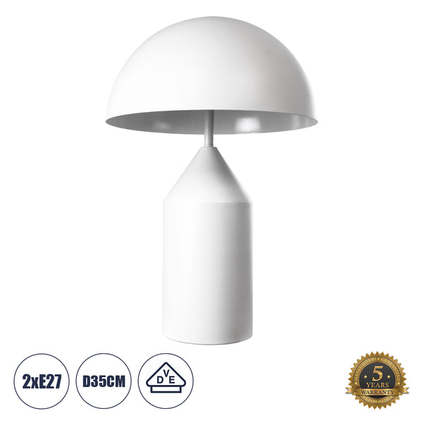 URANUS-M 61454 Moderne Tischlampe, tragbar, zweiflammig, 2 x E27, AC220–240 V, IP20 – Φ35 x H54 cm – weiße Metallglocke mit Ein-/Aus-Schalter – 5 Jahre Garantie