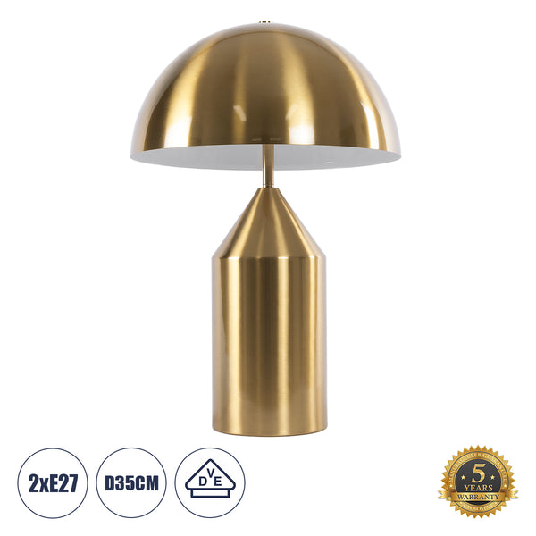 URANUS-M Moderne Tischlampe, tragbar, zweiflammig, 2 x E27 AC220–240 V, IP20 – Φ35 x H54 cm – goldene Metallglocke mit Ein/Aus-Schalter – 5 Jahre Garantie