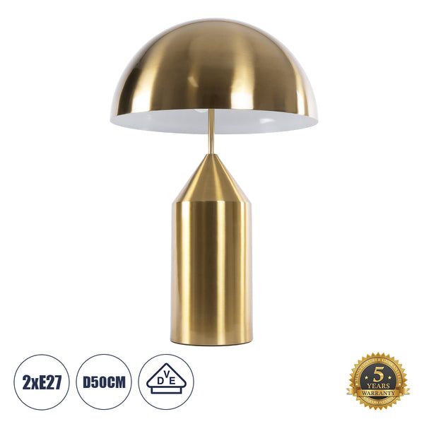 URANUS-L 61459 Moderne Tischlampe, tragbar, zweiflammig, 2 x E27, AC220–240 V, IP20 – Φ50 x H77 cm – goldene Metallglocke mit Ein-/Aus-Schalter – 5 Jahre Garantie