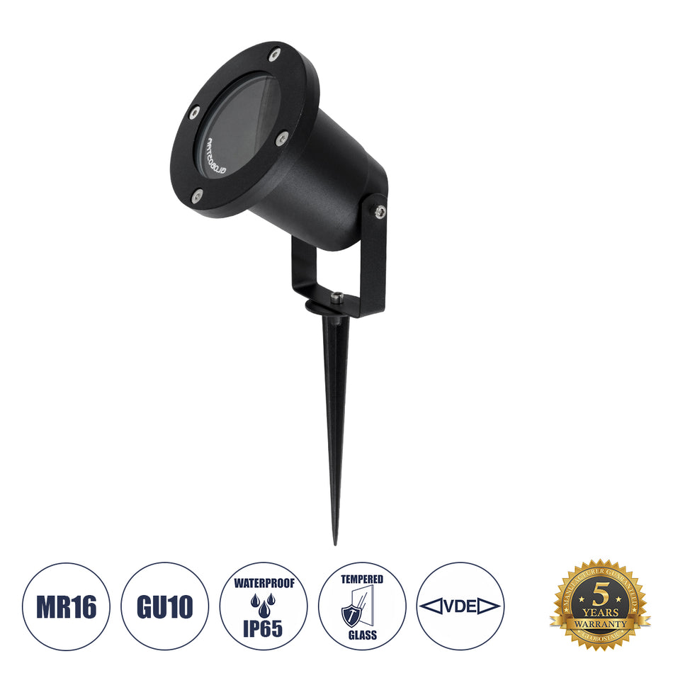 kelvo® GARDELINI 61481 Φωτιστικό Σποτ για Φυτά - Δέντρα για Λάμπα MR16 με Βάση Κήπου / Καρφωτό με Ντουί 1 x GU10 AC 220-240V Αδιάβροχο IP65 - Μαύρο Ματ - Μ21.5 x Π18.3 x Υ14cm