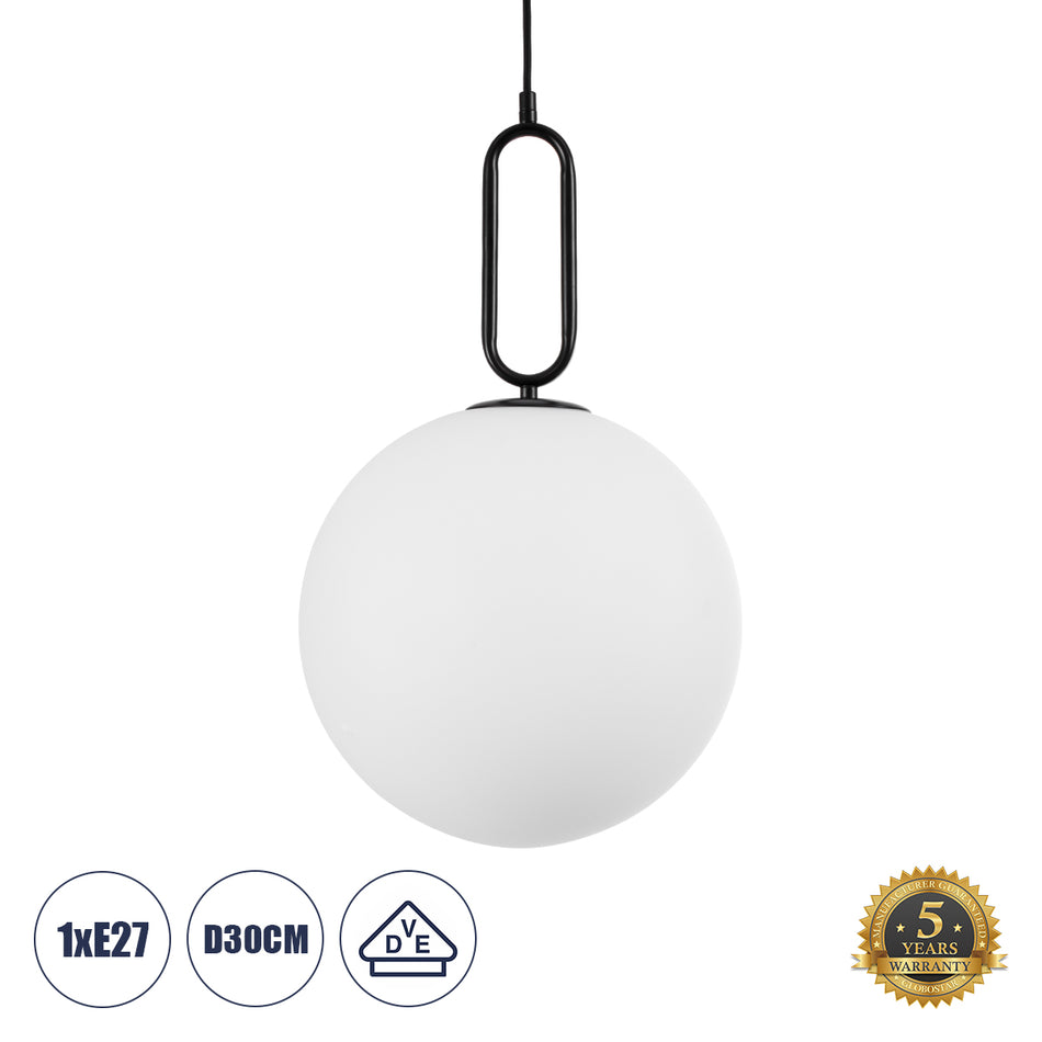 GLOBOSTAR® BELLISSIMO 61490 Μοντέρνο Κρεμαστό Φωτιστικό Οροφής με Ντουί 1 x E27 AC 220-240V IP20 - Λευκό & Μαύρο - Μ30 x Π30 x Υ52cm