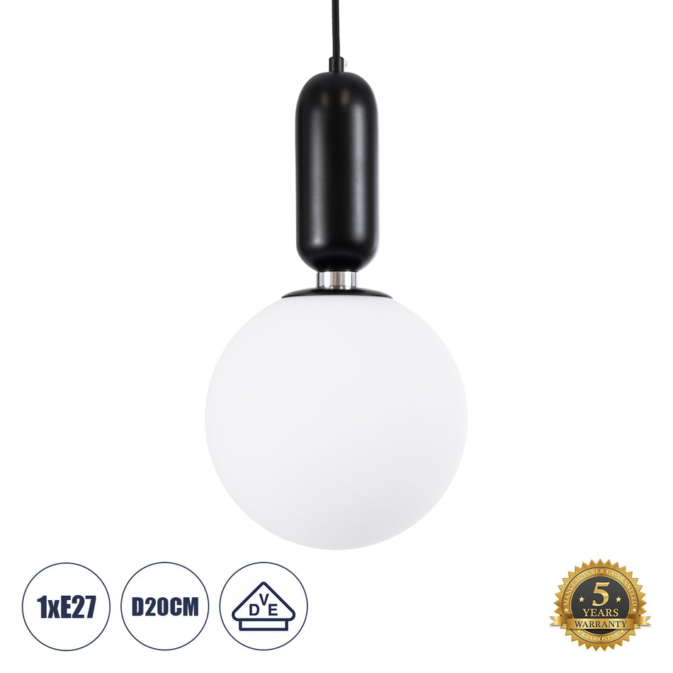 GLOBOSTAR® ESTETICO 61495 Μοντέρνο Κρεμαστό Φωτιστικό Οροφής με Ντουί 1 x E27 AC 220-240V IP20 - Λευκό & Μαύρο - Μ20 x Π20 x Υ38cm