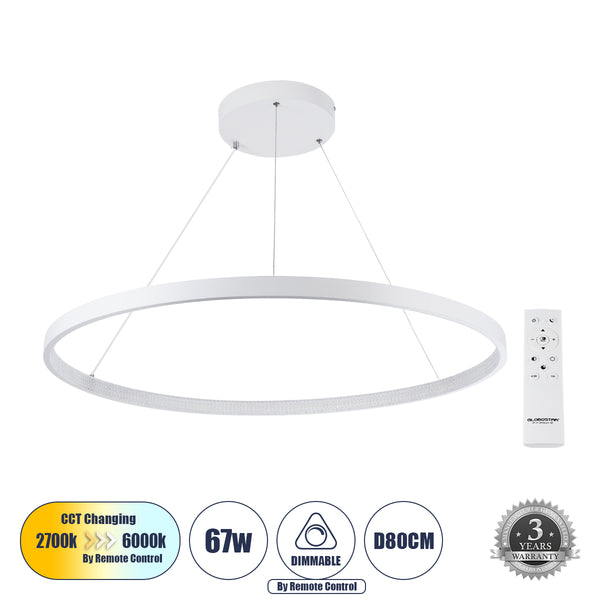 DIAMOND Pendelleuchte Ring-Circle LED CCT 67 W 7504 lm 360° AC 220–240 V – Beleuchtung über All-in-One-Fernbedienung schalten – dimmbar – 3 Jahre Garantie