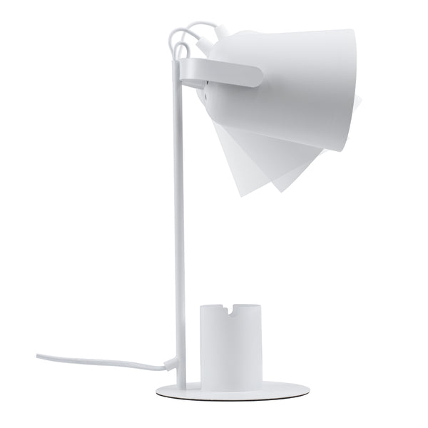 Pencase 61564 Modern Office Lighting Light - Portatiff - Single 1 X E27 Bell Metal White cu comutator On/Off - Creioane și bază de telefon - L12 X W15 X H38CM