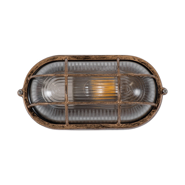 BOATLIGHT 61584 Vintage Industrial Φωτιστικό Τοίχου - Απλίκα - Καραβοχελώνα Εξωτερικού Χώρου Μονόφωτο 1 x E27 AC220-240V Αδιάβροχο IP65 - Σώμα Αλουμινίου & Tempered Glass - Μ21 x Π10.4 x Υ9cm - Αντικέ Μπρονζέ - Οβάλ - 5 Years Warranty