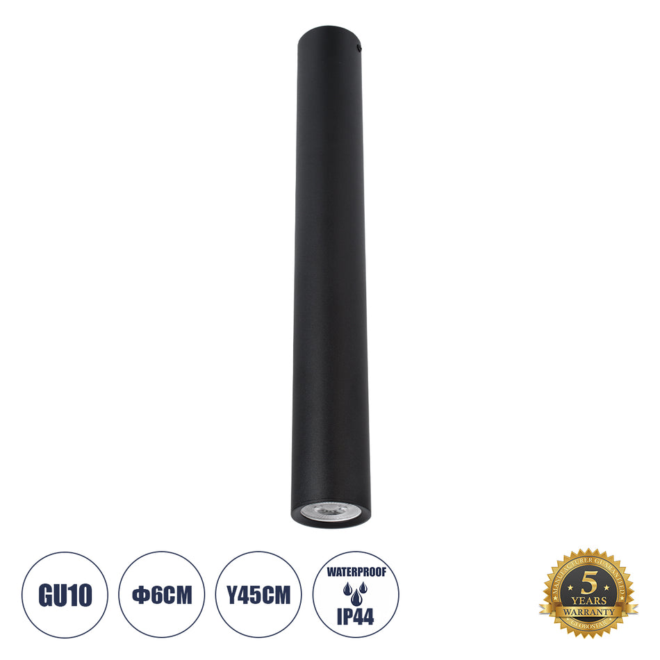 GLOBOSTAR® DUCT 61619 Φωτιστικό Downlight Σποτ με Ντουί 1 x GU10 AC 220-240V IP20 - Μαύρο Ματ - Μ6 x Π6 x Υ45cm