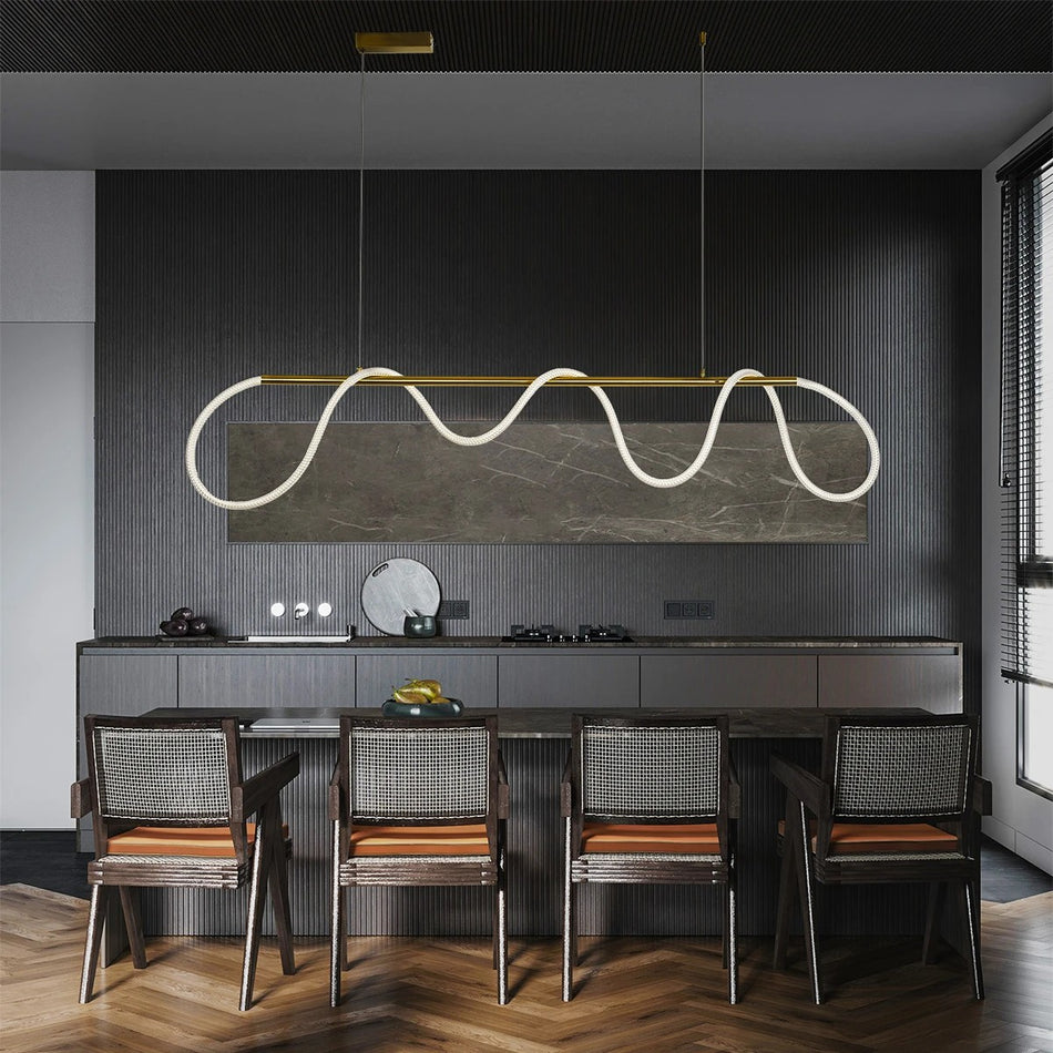 kelvo® GLOW 61663 Μοντέρνο Κρεμαστό Φωτιστικό Οροφής LED 45W 4500lm 360° AC 220-240V IP20 Ρυθμιζόμενο Λευκό CCT με Χειριστήριο από 2700K έως 6000K Dimmable - Lumileds SMD Chip - Χρυσό Πλατίνα & Λευκό Νήμα - Μ180 x Π30 x Υ40cm - 3 Χρόνια Εγγύηση