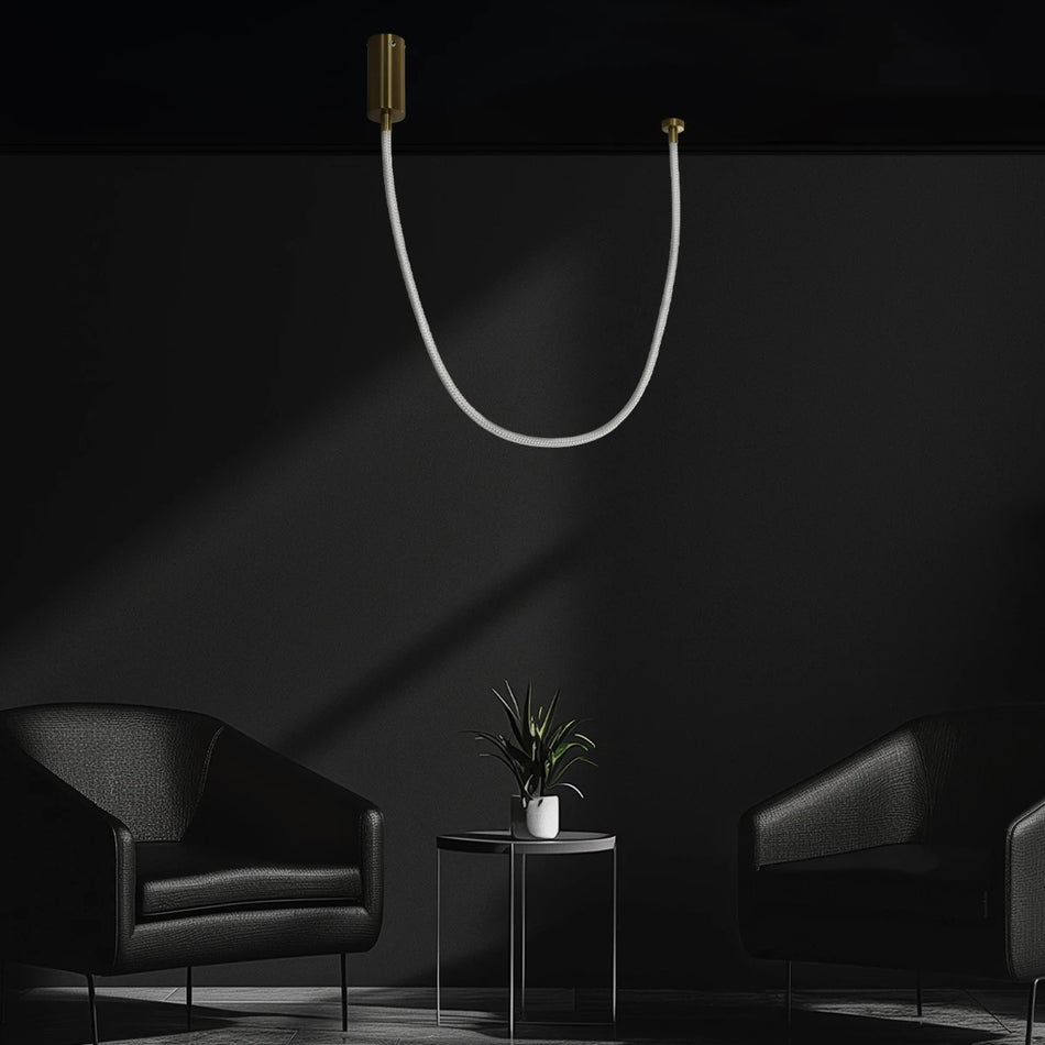 kelvo® GLOW 61666 Μοντέρνο Κρεμαστό Φωτιστικό Οροφής LED 27W 2700lm 360° AC 220-240V IP20 Ρυθμιζόμενο Λευκό CCT με Χειριστήριο από 2700K έως 6000K Dimmable - Lumileds SMD Chip - Χρυσό Πλατίνα & Λευκό Νήμα - Μ90 x Π9 x Υ95cm - 3 Χρόνια Εγγύηση