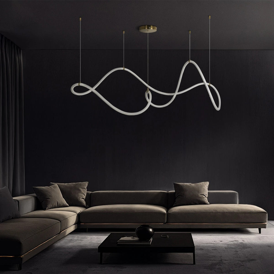 kelvo® GLOW 61668 Μοντέρνο Κρεμαστό Φωτιστικό Οροφής LED 65W 6500lm 360° AC 220-240V IP20 Ρυθμιζόμενο Λευκό CCT με Χειριστήριο από 2700K έως 6000K Dimmable - Lumileds SMD Chip - Χρυσό Πλατίνα & Λευκό Νήμα - Μ150 x Π70 x Υ90cm - 3 Χρόνια Εγγύηση