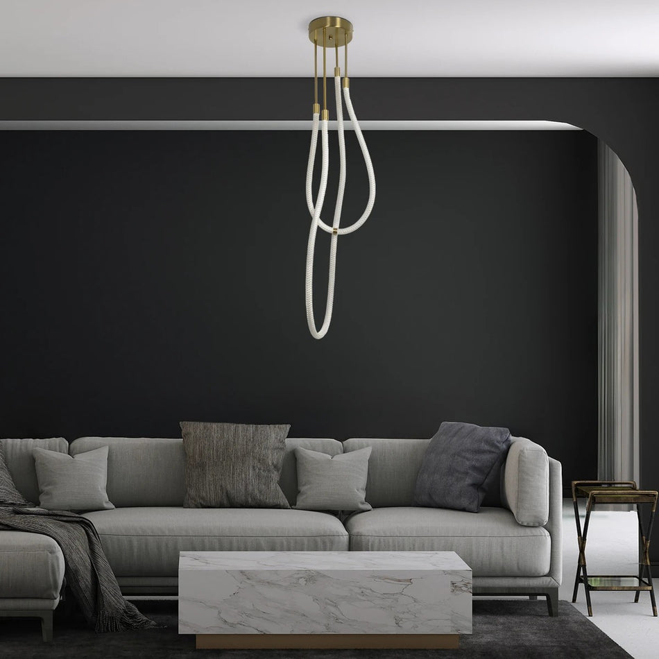 kelvo® GLOW 61672 Μοντέρνο Φωτιστικό Οροφής LED 42W 4200lm 360° AC 220-240V IP20 Ρυθμιζόμενο Λευκό CCT με Χειριστήριο από 2700K έως 6000K Dimmable - Lumileds SMD Chip - Χρυσό Πλατίνα & Λευκό Νήμα - Μ50 x Π50 x Υ70cm - 3 Χρόνια Εγγύηση