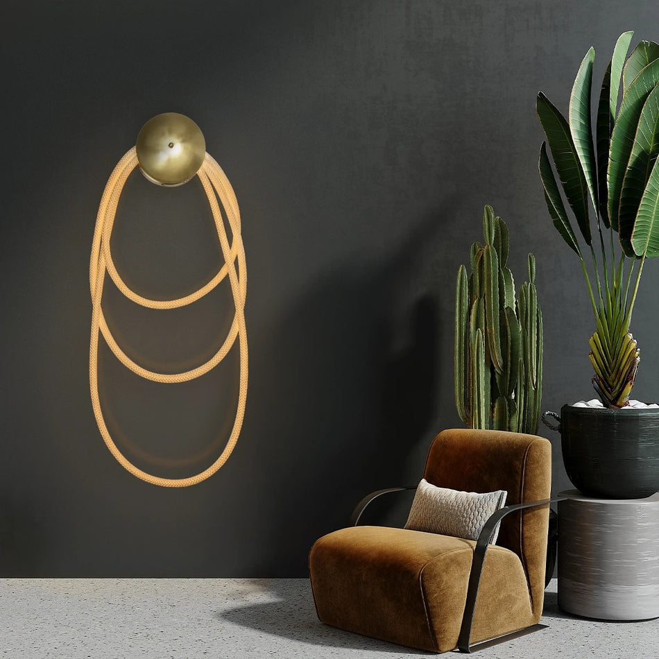 kelvo® GLOW 61677 Μοντέρνο Φωτιστικό Τοίχου - Απλίκα LED 60W 6000lm 360° AC 220-240V IP20 Ρυθμιζόμενο Λευκό CCT με Χειριστήριο από 2700K έως 6000K Dimmable - Lumileds SMD Chip - Χρυσό Πλατίνα & Λευκό Νήμα - Μ40 x Π15 x Υ110cm - 3 Χρόνια Εγγύηση