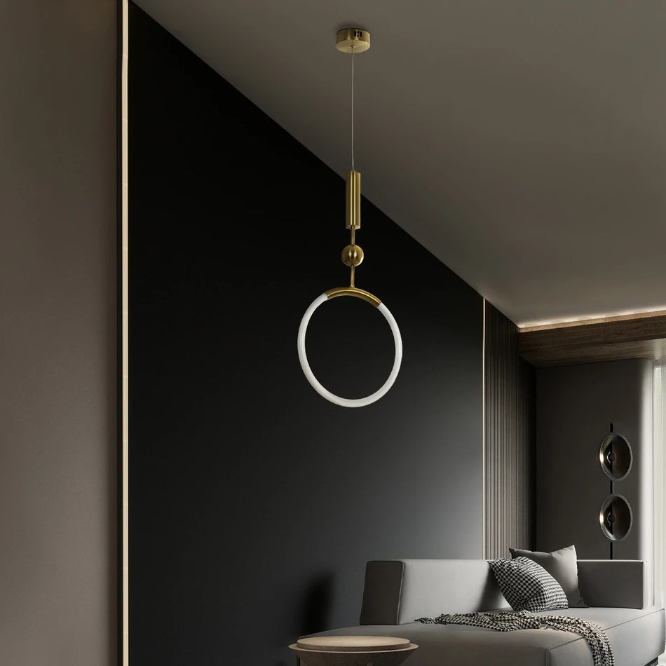 kelvo® GLOW 61678 Μοντέρνο Κρεμαστό Φωτιστικό Οροφής LED 18W 1800lm 360° AC 220-240V IP20 Ρυθμιζόμενο Λευκό CCT με On/Off 2700K/4500K/6000K - Lumileds SMD Chip - Χρυσό Πλατίνα & Λευκό Νήμα - Μ30 x Π6 x Υ60cm - 3 Χρόνια Εγγύηση