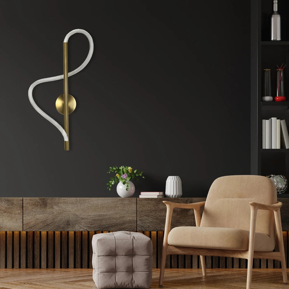 kelvo® GLOW 61682 Μοντέρνο Φωτιστικό Τοίχου - Απλίκα LED 24W 2400lm 360° AC 220-240V IP20 Ρυθμιζόμενο Λευκό CCT με On/Off 2700K/4500K/6000K - Lumileds SMD Chip - Χρυσό Πλατίνα & Λευκό Νήμα - Μ30 x Π15 x Υ70cm - 3 Χρόνια Εγγύηση