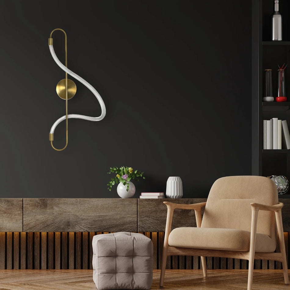 kelvo® GLOW 61683 Μοντέρνο Φωτιστικό Τοίχου - Απλίκα LED 18W 1800lm 360° AC 220-240V IP20 Ρυθμιζόμενο Λευκό CCT με On/Off 2700K/4500K/6000K - Lumileds SMD Chip - Χρυσό Πλατίνα & Λευκό Νήμα - Μ30 x Π15 x Υ70cm - 3 Χρόνια Εγγύηση