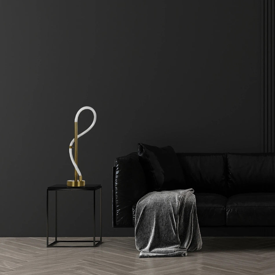 kelvo® GLOW 61685 Μοντέρνο Επιτραπέζιο Φωτιστικό Πορτατίφ LED 18W 1800lm 360° AC 220-240V IP20 Ρυθμιζόμενο Λευκό CCT με Αφή 2700K/4500K/6000K Dimmable - Lumileds SMD Chip - Χρυσό Πλατίνα & Λευκό Νήμα - Μ30 x Π30 x Υ60cm - 3 Χρόνια Εγγύηση