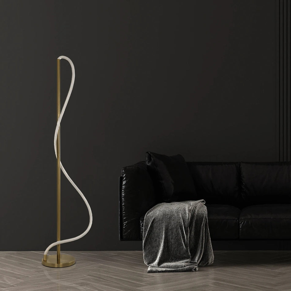 kelvo® GLOW 61686 Μοντέρνο Επιδαπέδιο Φωτιστικό LED 30W 3000lm 360° AC 220-240V IP20 Ρυθμιζόμενο Λευκό CCT με Αφή 2700K/4500K/6000K Dimmable - Lumileds SMD Chip - Χρυσό Πλατίνα & Λευκό Νήμα - Μ45 x Π45 x Υ160cm - 3 Χρόνια Εγγύηση