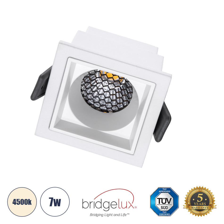 GLOBOSTAR® PLUTO-S 60266 Χωνευτό Downlight Σποτ με Honeycomb Anti Glare Reflector LED 7W 910lm 38° AC 220-240V IP20 Φυσικό Λευκό 4500K - Bridgelux COB Chip & TÜV SÜD Driver - Λευκό Ματ - Μ6.4 x Π6.4 x Υ4.9cm / Q5.5 x 5.5cm - 5 Χρόνια Εγγύηση
