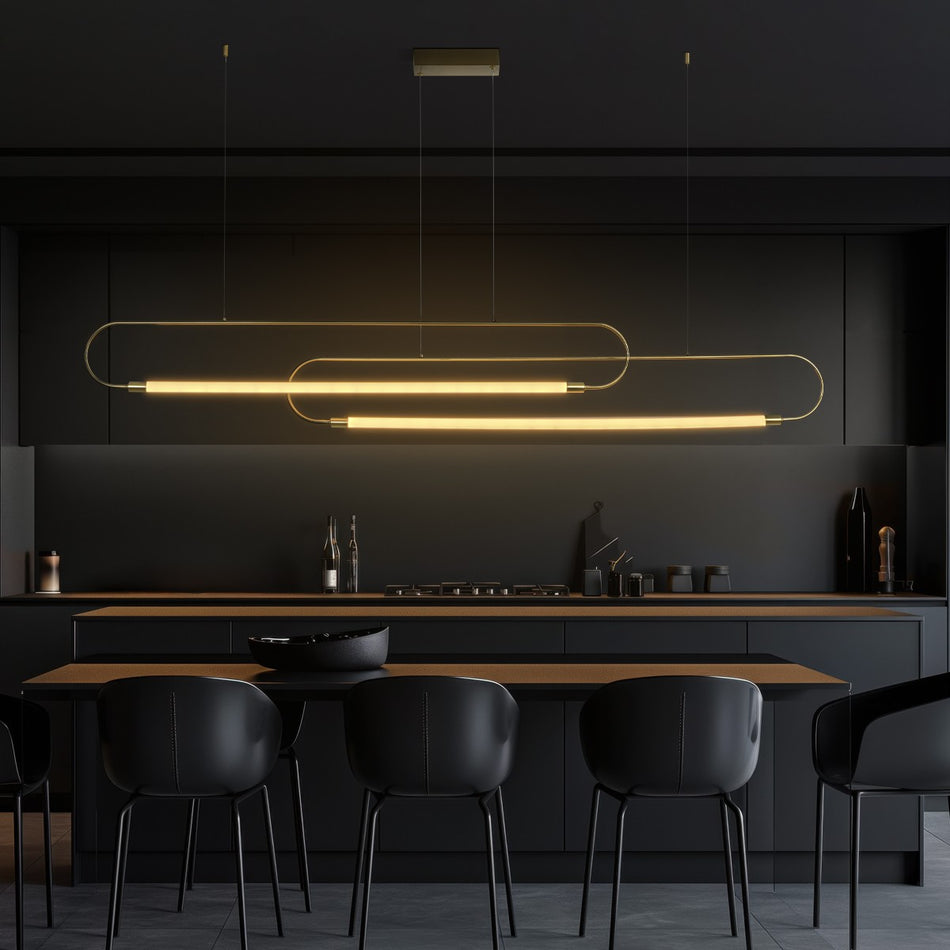 kelvo® GLOW 61665 Μοντέρνο Κρεμαστό Φωτιστικό Οροφής LED 28W 2800lm 360° AC 220-240V IP20 Ρυθμιζόμενο Λευκό CCT με Χειριστήριο από 2700K έως 6000K Dimmable - Lumileds SMD Chip - Χρυσό Πλατίνα & Λευκό Νήμα - Μ167 x Π7 x Υ24cm - 3 Χρόνια Εγγύηση