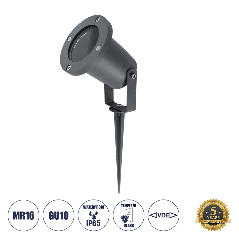 kelvo® GARDELINI 61482 Φωτιστικό Σποτ για Φυτά - Δέντρα για Λάμπα MR16 με Βάση Κήπου / Καρφωτό με Ντουί 1 x GU10 AC 220-240V Αδιάβροχο IP65 - Γκρι Ανθρακί Ματ - Μ21.5 x Π18.3 x Υ14cm
